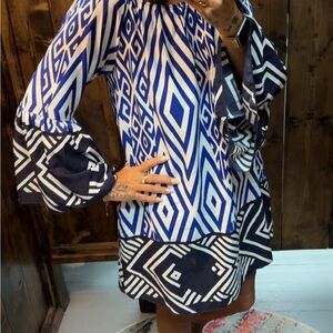 Bohemian Navy and White Geometric Pattern Dress